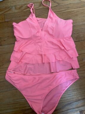 Womens Pink Ruffle Tankini Swim Set size XL